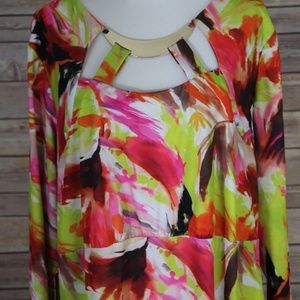 ROAMAN'S Multi-Color Abstract Print/Gold Top